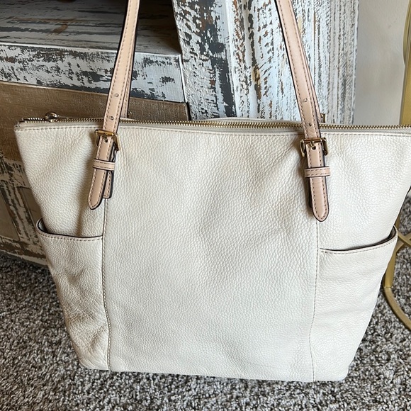 Michael Kors Off-White Leather Double Handles Pockets Tote Shoulder Bag - Picture 16 of 16